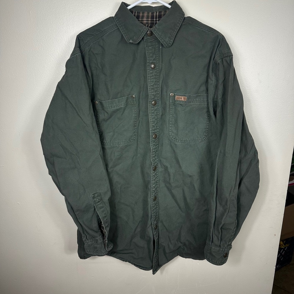 Carhartt S296 Mens Medium Jacket Moss Green Flannel Lined Canvas Button Up